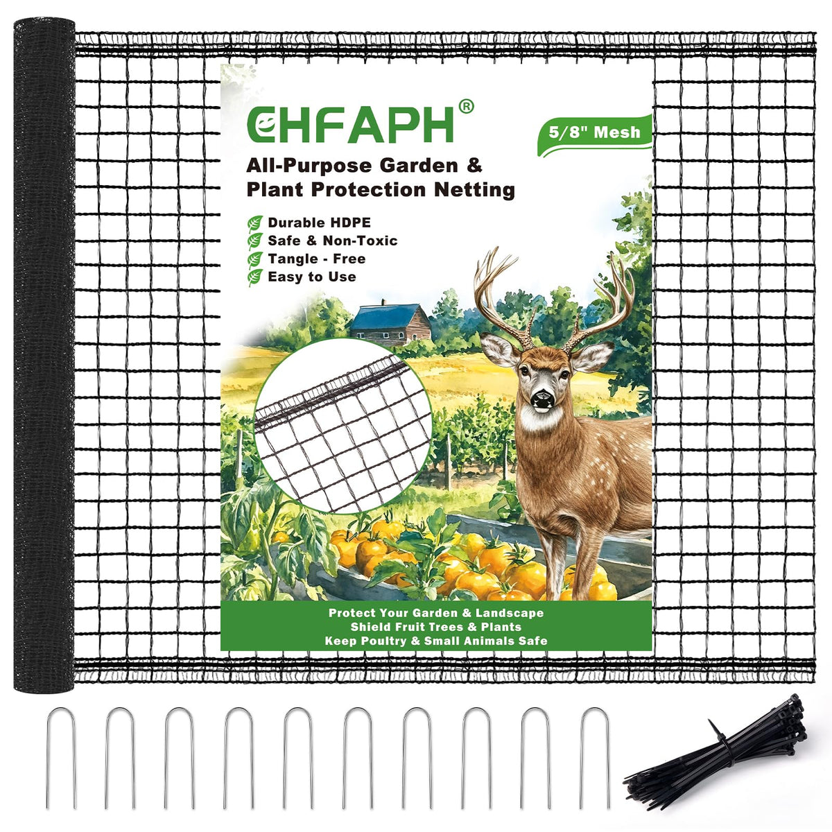 CHFAPH deer fence 4ftx50ft protecting garden crops from deer browsing.