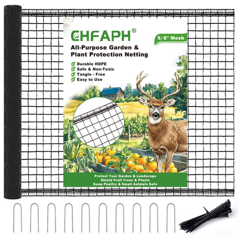 CHFAPH deer fence 4ftx50ft protecting garden crops from deer browsing.
