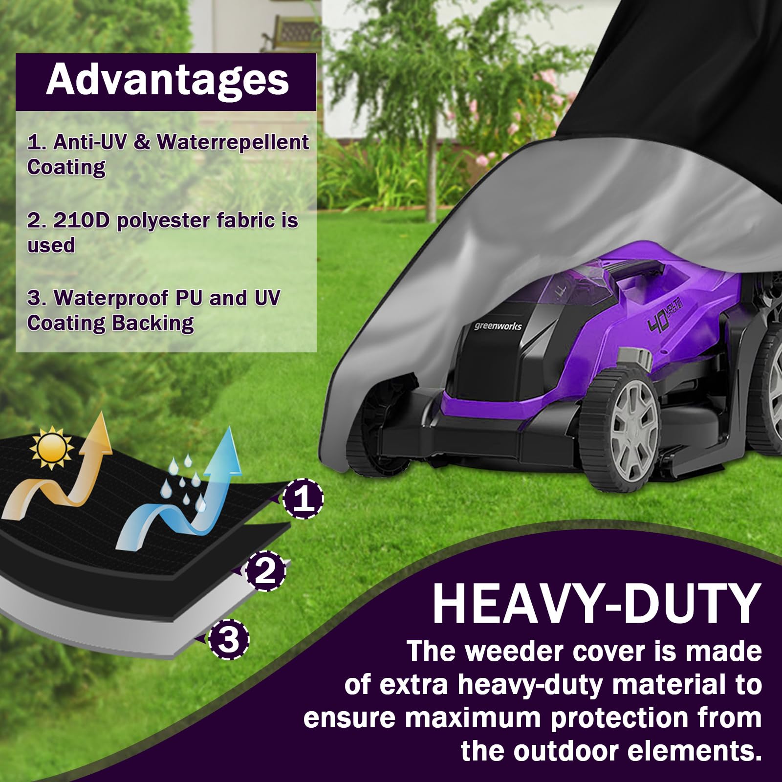 CHGANG lawn mower cover side view shields mower from dust and UV.