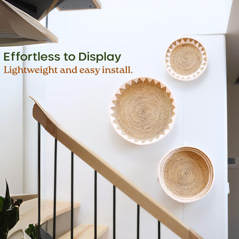 Chi An Home woven wall hanger with ring back emphasizes easy installation.