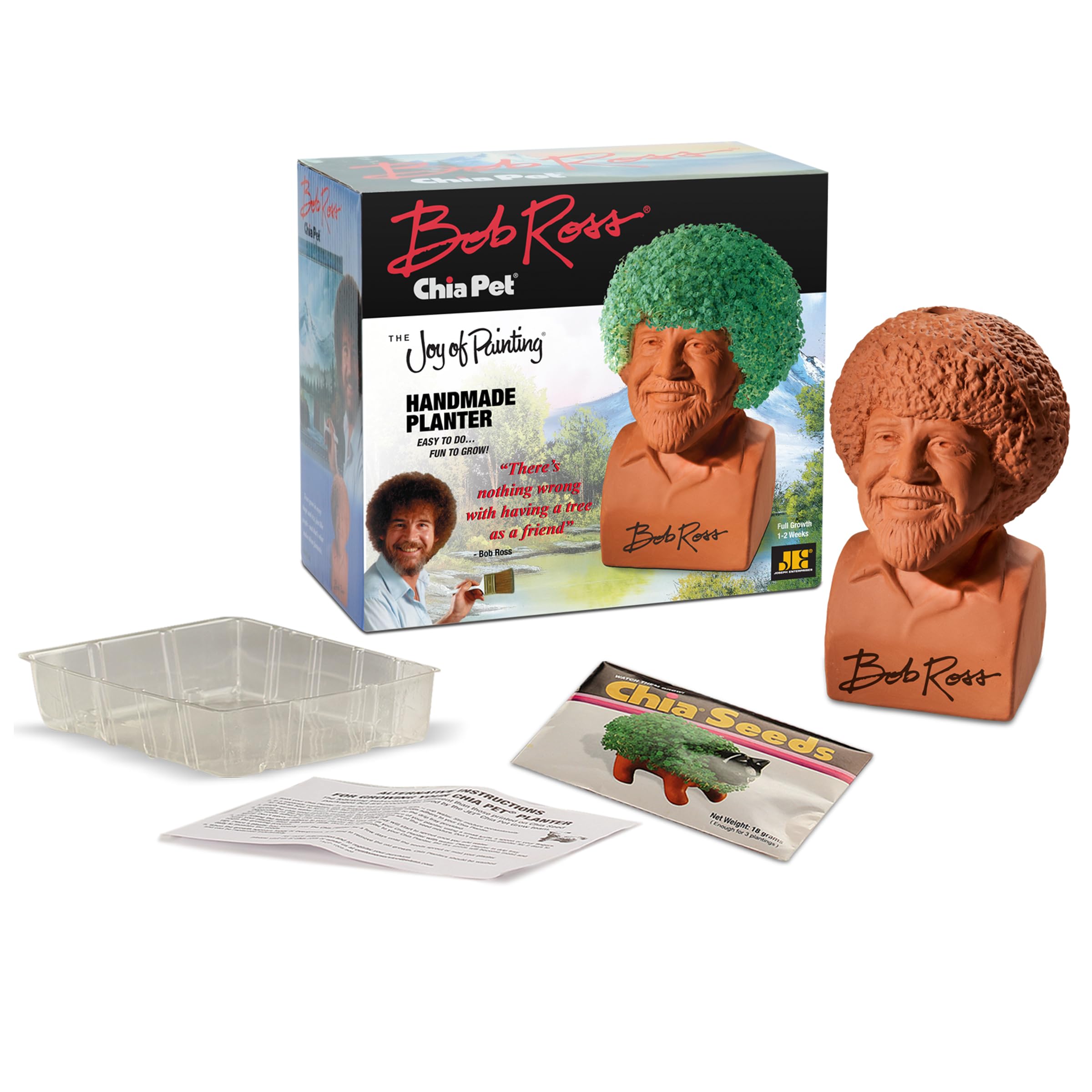 Chia Pet Bob Ross gift-ready packaging makes a quirky present