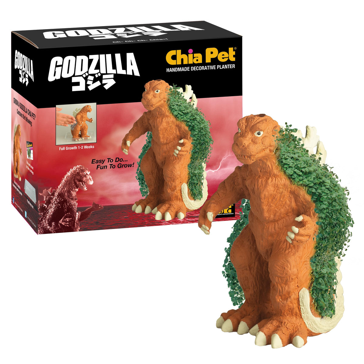 Chia Godzilla decorative planter with seed pack ready for growth