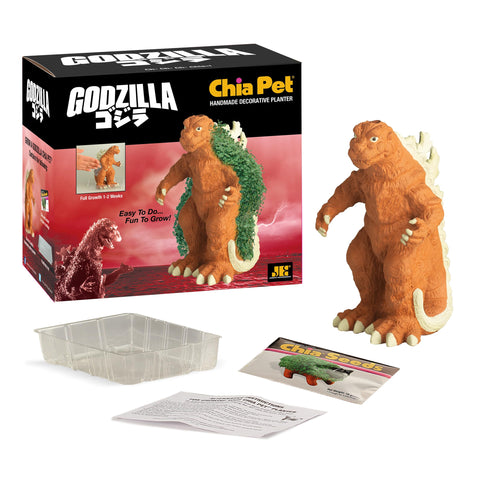 Close-up view of Chia Godzilla planter showing lush green coat