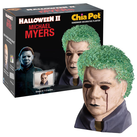 Chia Michael Myers planter with seed pack ready for sprouting.