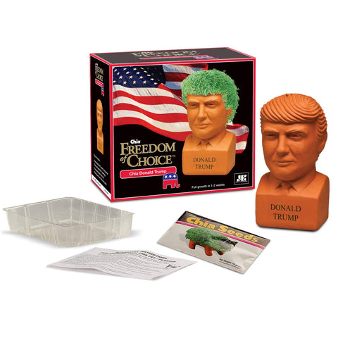 Drip tray for Chia Pet Donald Trump keeps surfaces clean.