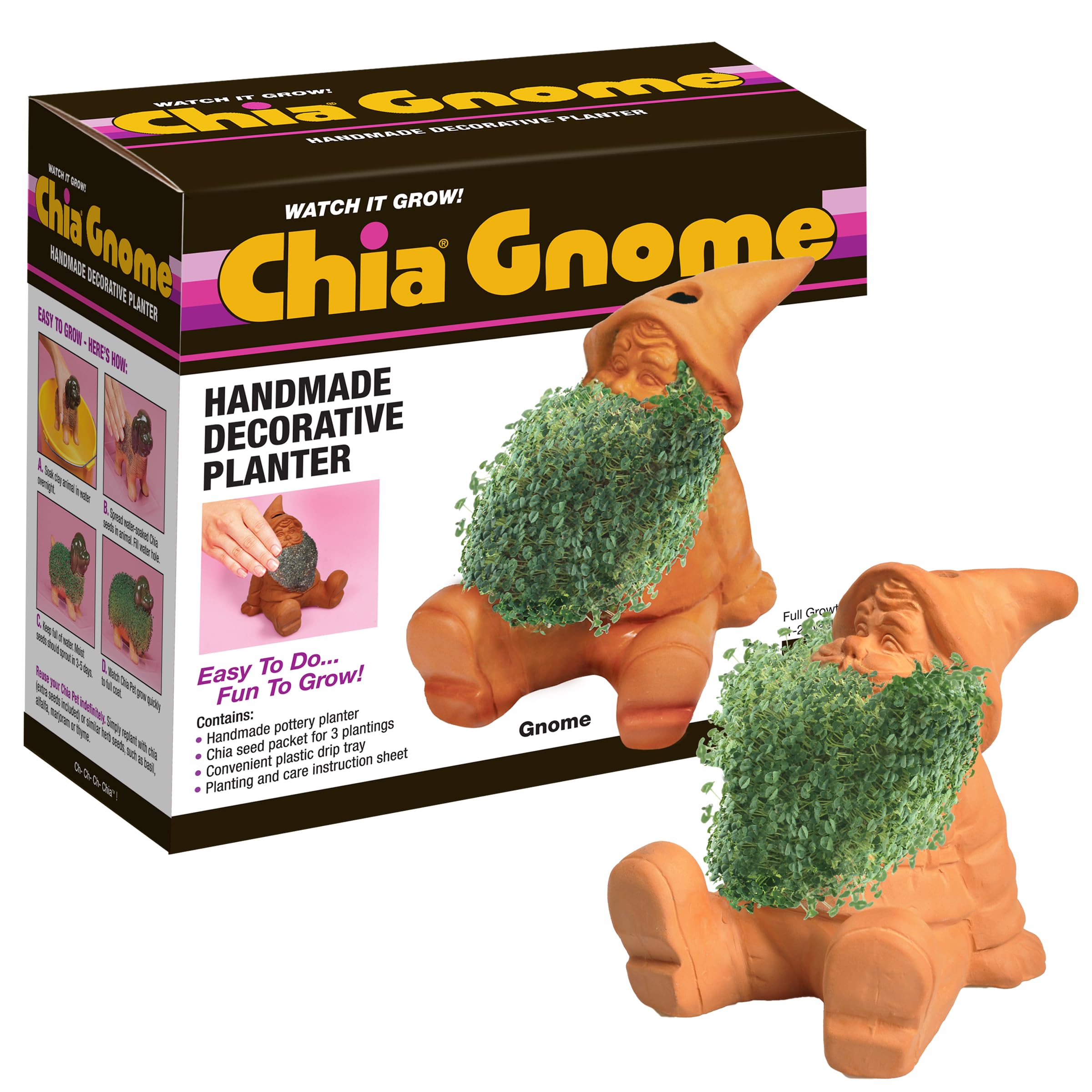 Chia Pet Gnome pottery planter ready to sprout a vivid green coat for home decor.