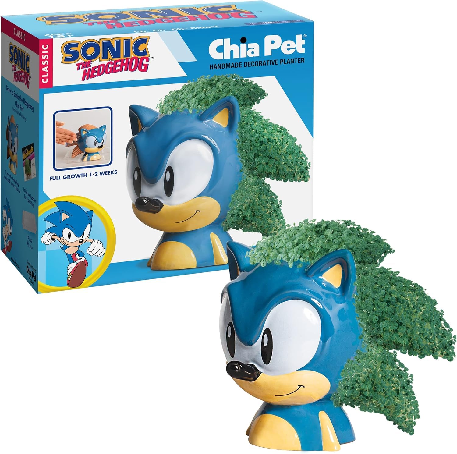 Chia Pet Sonic The Hedgehog planter in terracotta adds playful decor to any shelf.