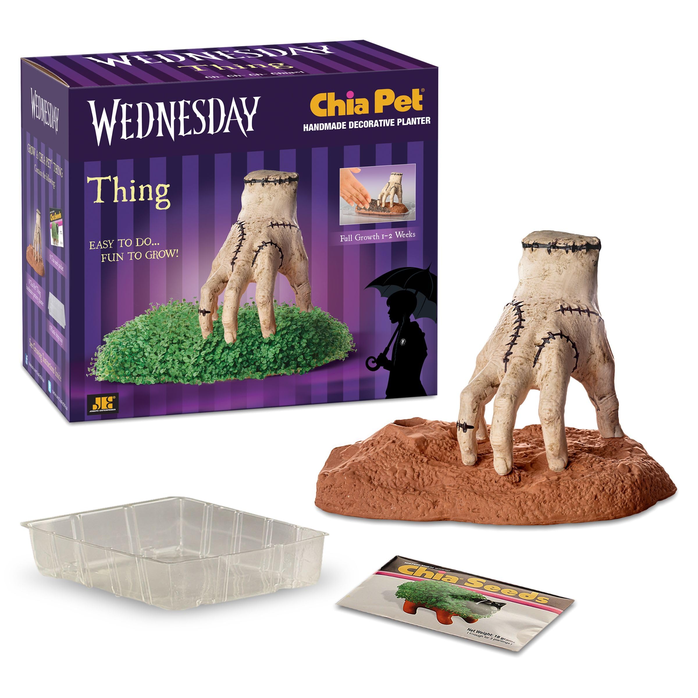 Chia Pet Thing Wednesday terracotta planter offers a quirky gift and collectible fun.