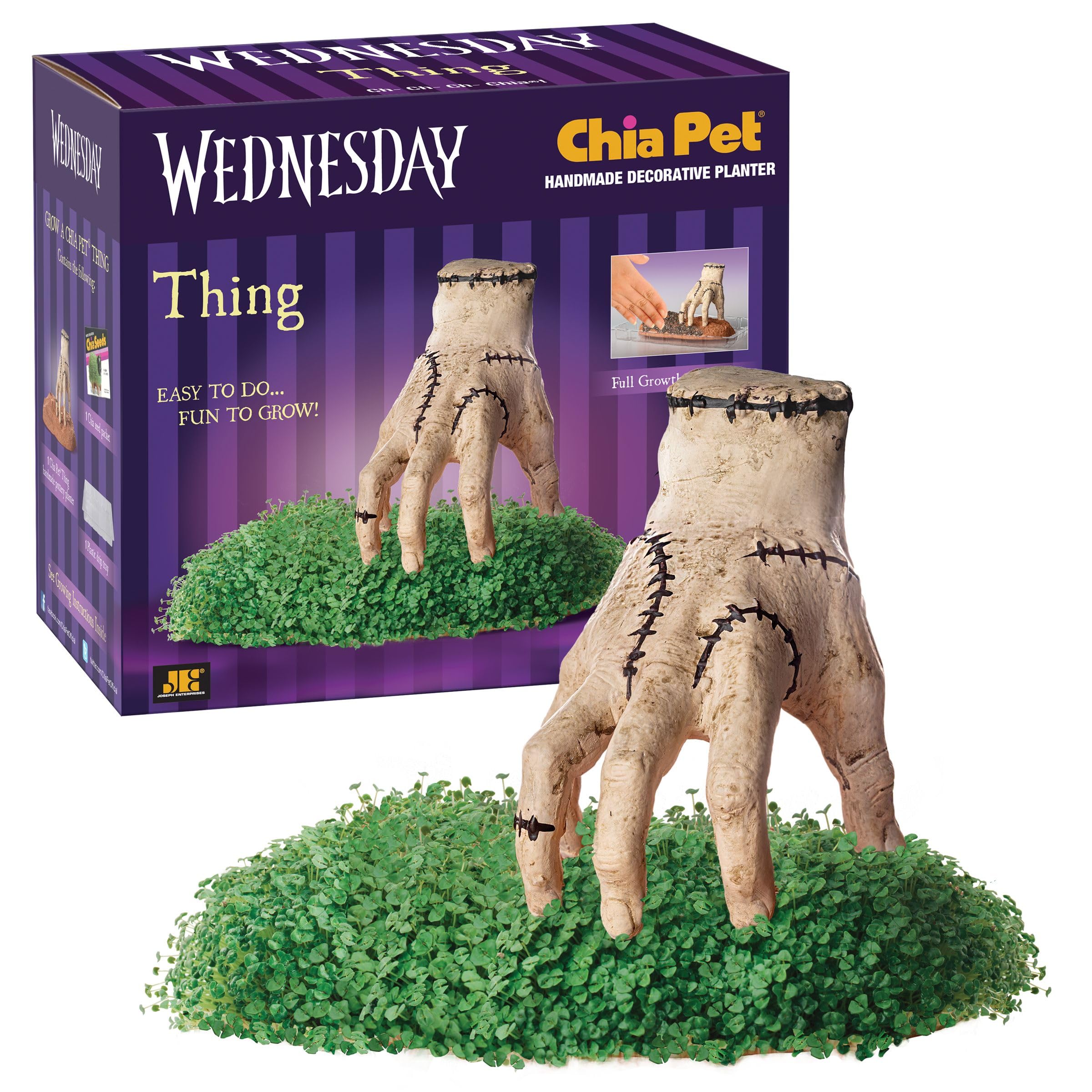 Chia Pet Thing Wednesday planter with seed pack for easy growing and decorative fun.