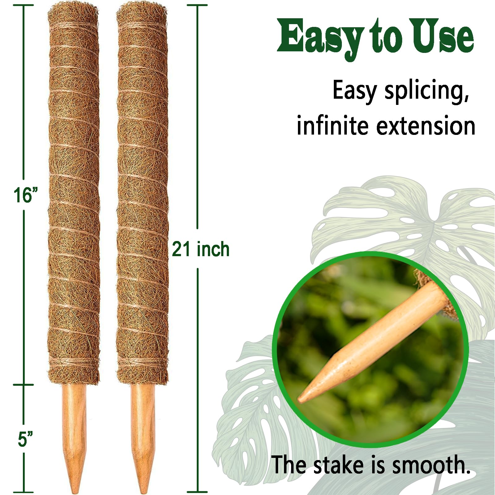 CHIAFFI extendable moss poles add height as plants grow.