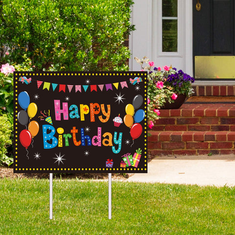 Chiazllta Happy Birthday yard sign with balloons and cake, perfect for vibrant outdoor celebrations.