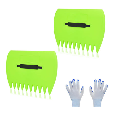 Chicarry Leaf Scoops Hand Rakes in green, close-up highlighting a lightweight yard pickup tool