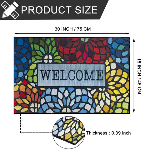CHICHIC Colorful Welcome Mat durable rubber with flocked surface traps dirt at entryways.