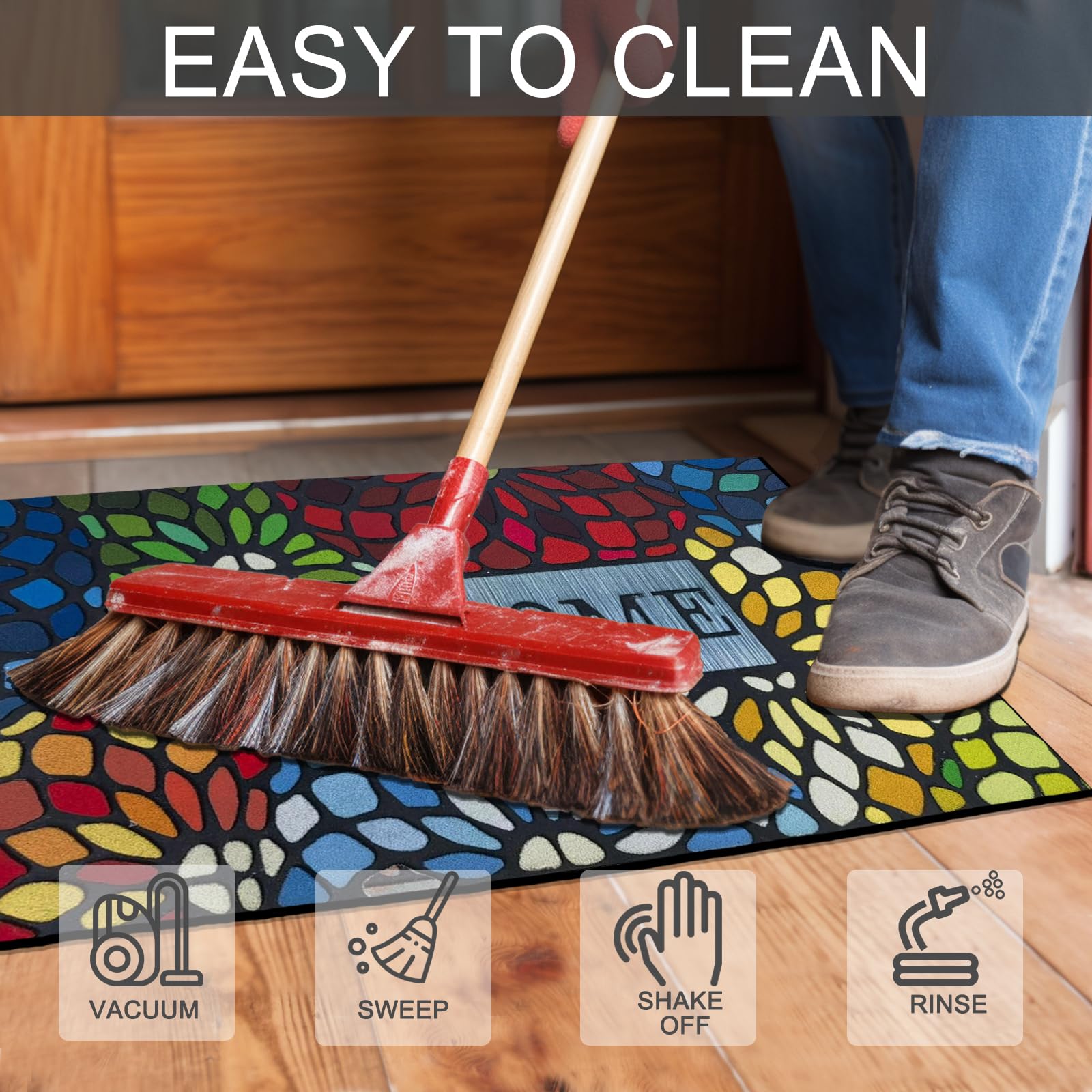CHICHIC Colorful Welcome Mat 18x30 fits front porch, entryway, or garage thresholds.