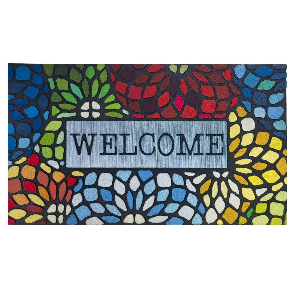 CHICHIC Colorful Welcome Mat front door 18x30 with non-slip rubber backing for outdoor use.