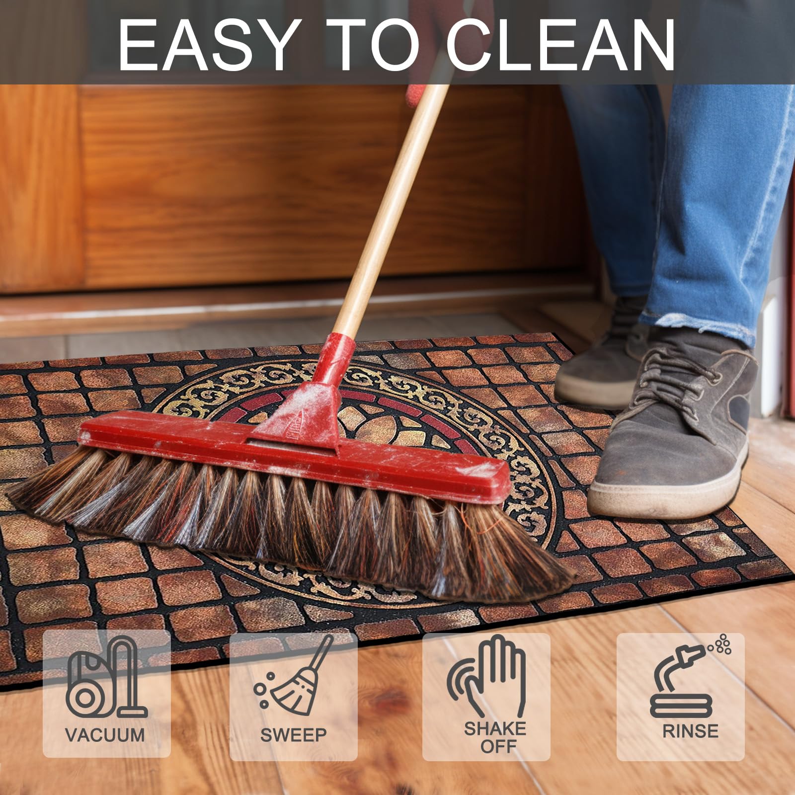 CHICHIC dirt-trapping mat cleans easily with sweeping or rinsing.