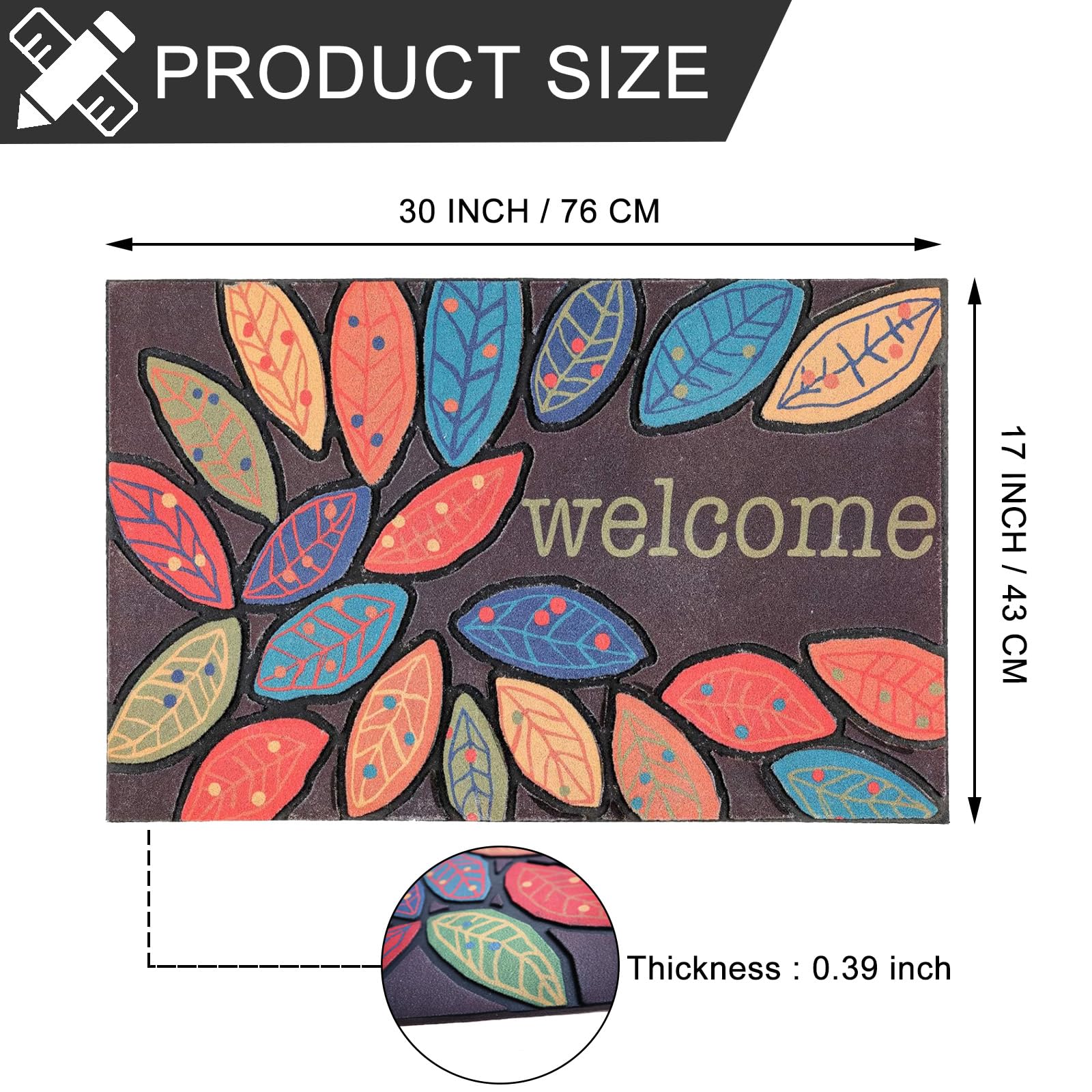 CHICHIC 43x76cm durable entrance mat fits front doors and busy entryways.