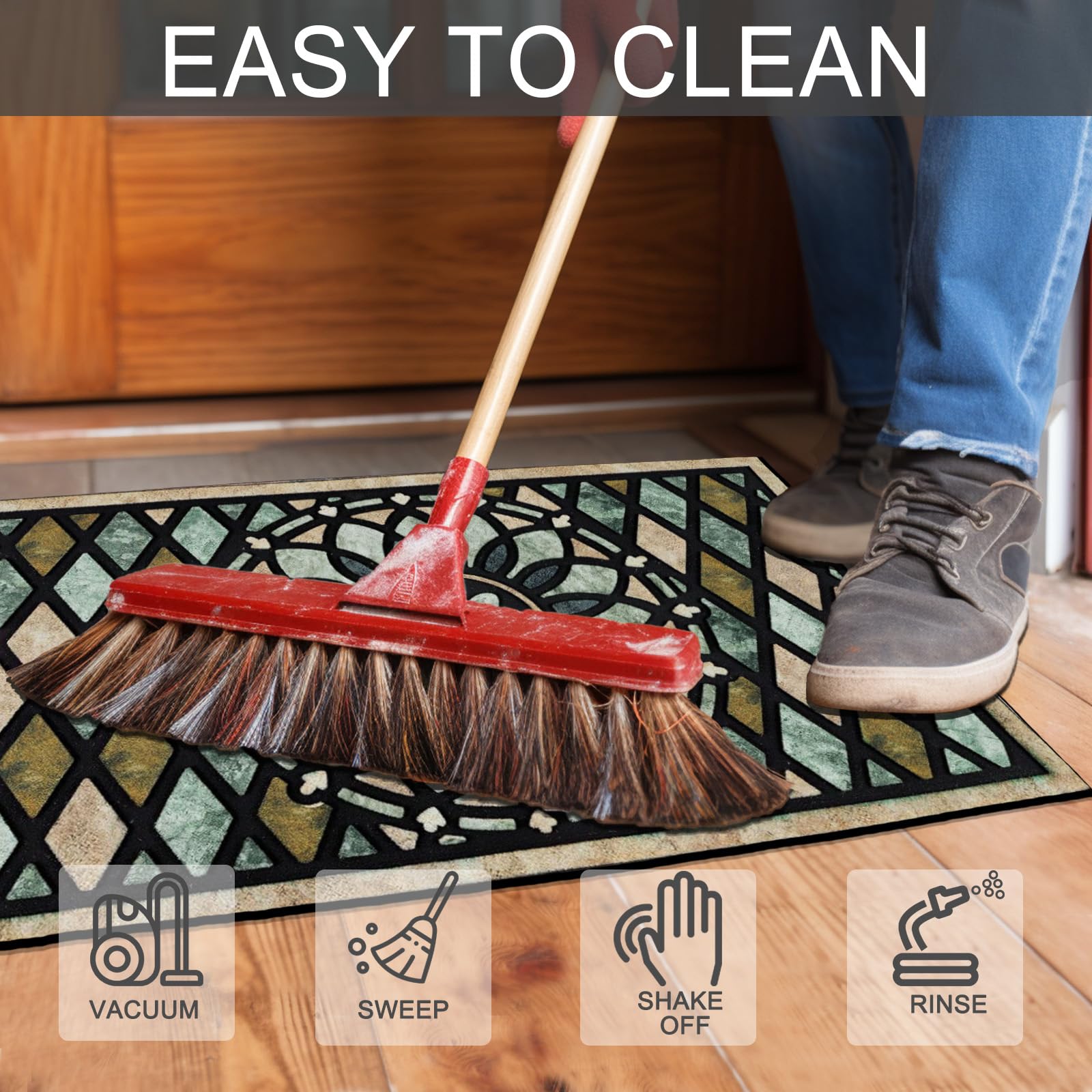 CHICHIC easy-clean mat can be swept, vacuumed, or hose-washed.