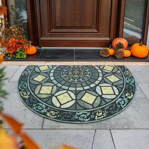 CHICHIC grey-teal mat adds modern curb appeal to entryways.