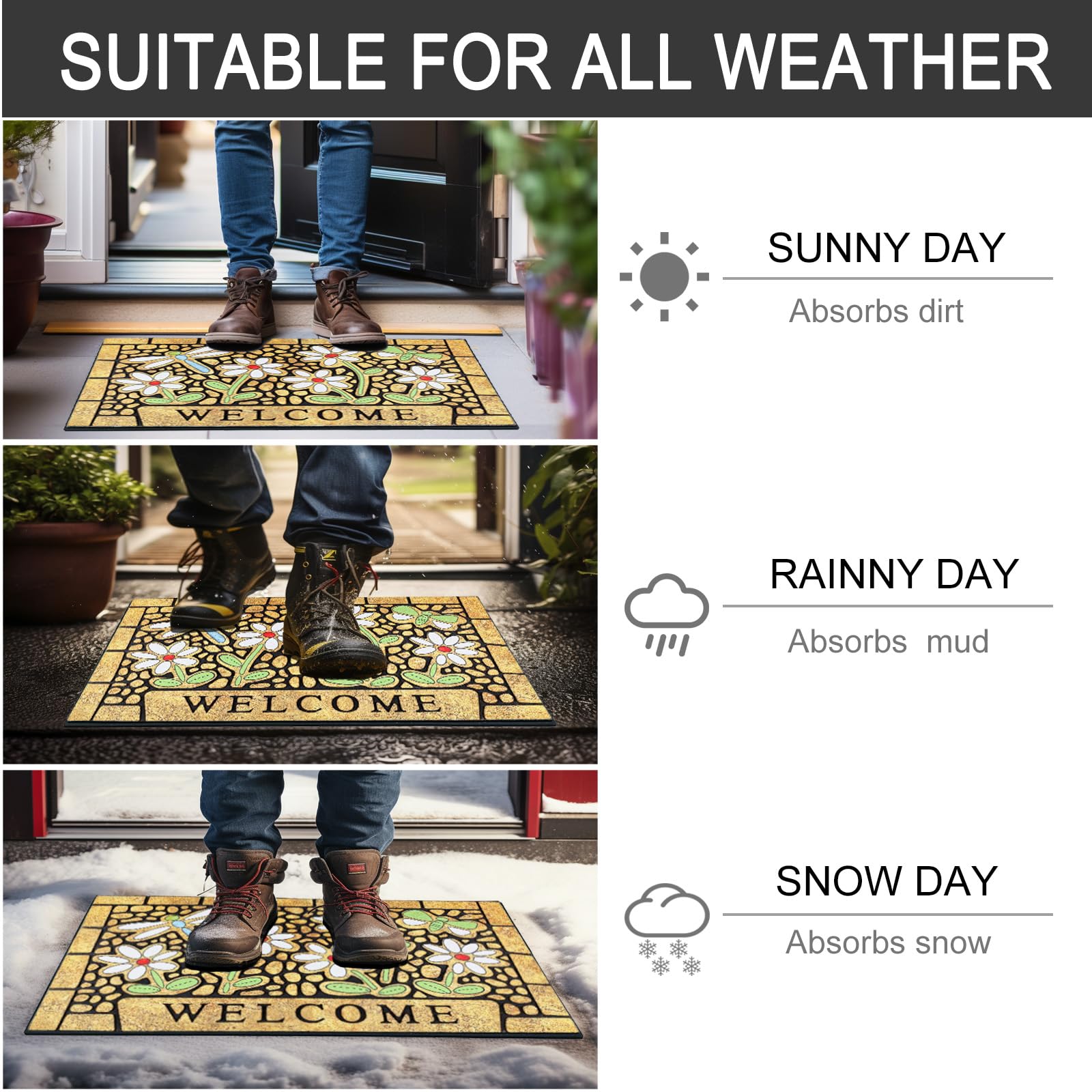 CHICHIC high-traffic entry mat features durable stitched edges