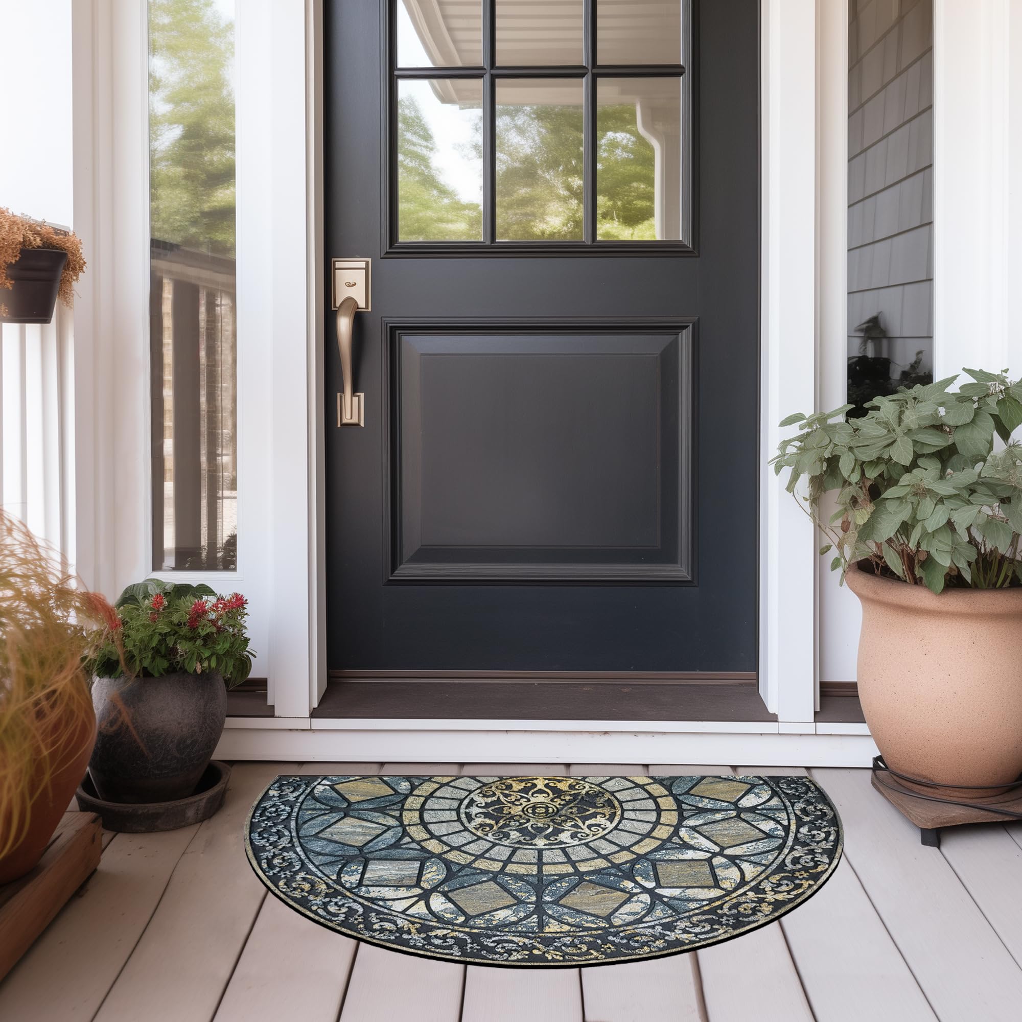 CHICHIC blue doormat with low profile blends into any doorway.