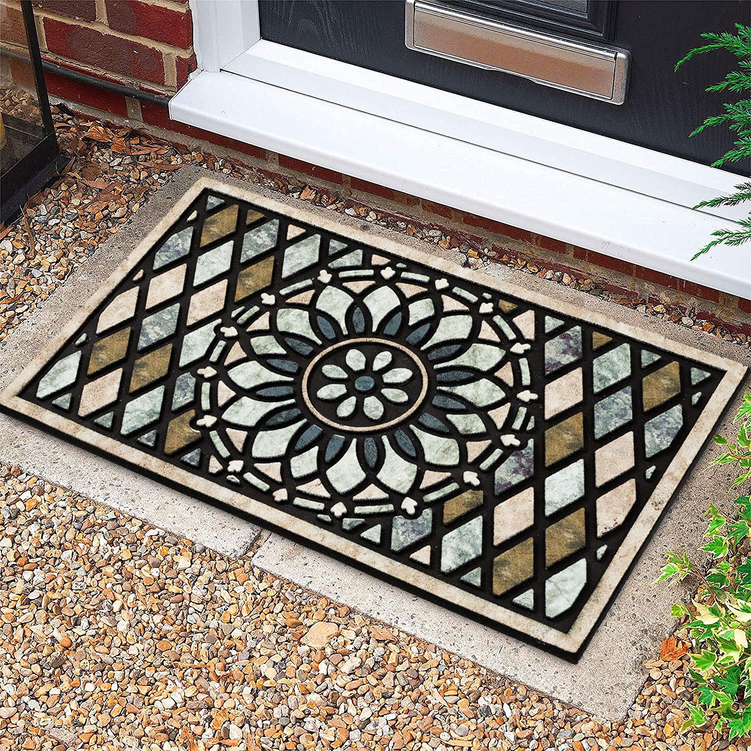 CHICHIC non-slip rubber back mat stays in place on outdoor floors.
