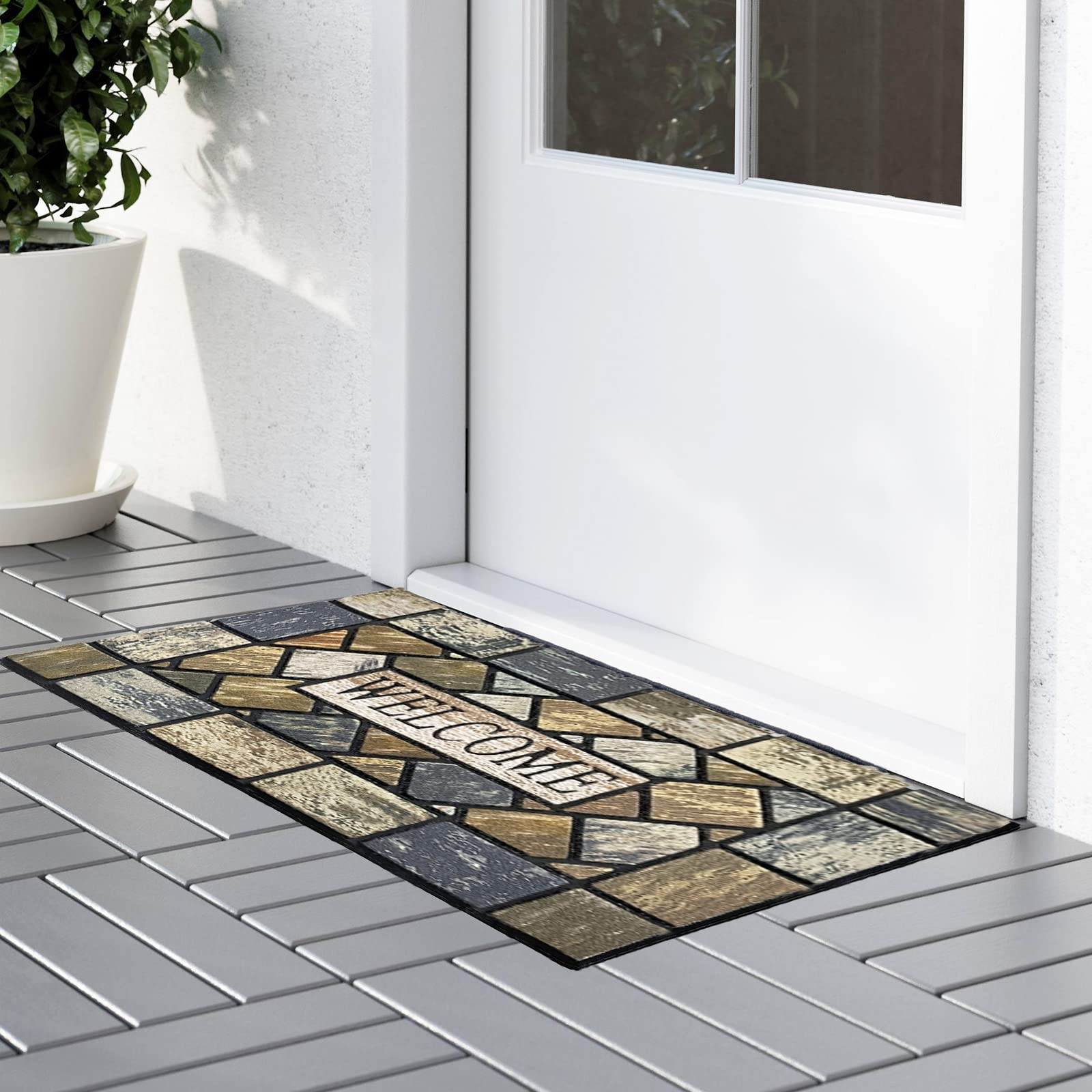 CHICHIC non-slip rubber back keeps mats in place on outdoor floors.