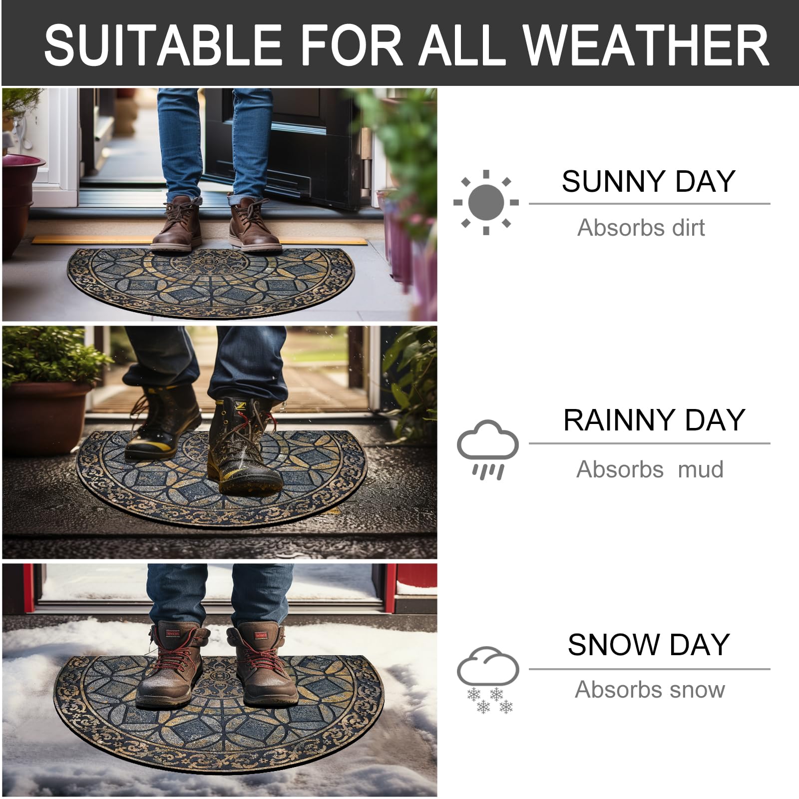 CHICHIC outdoor-capable mat designed for garage, patio, and entryways.