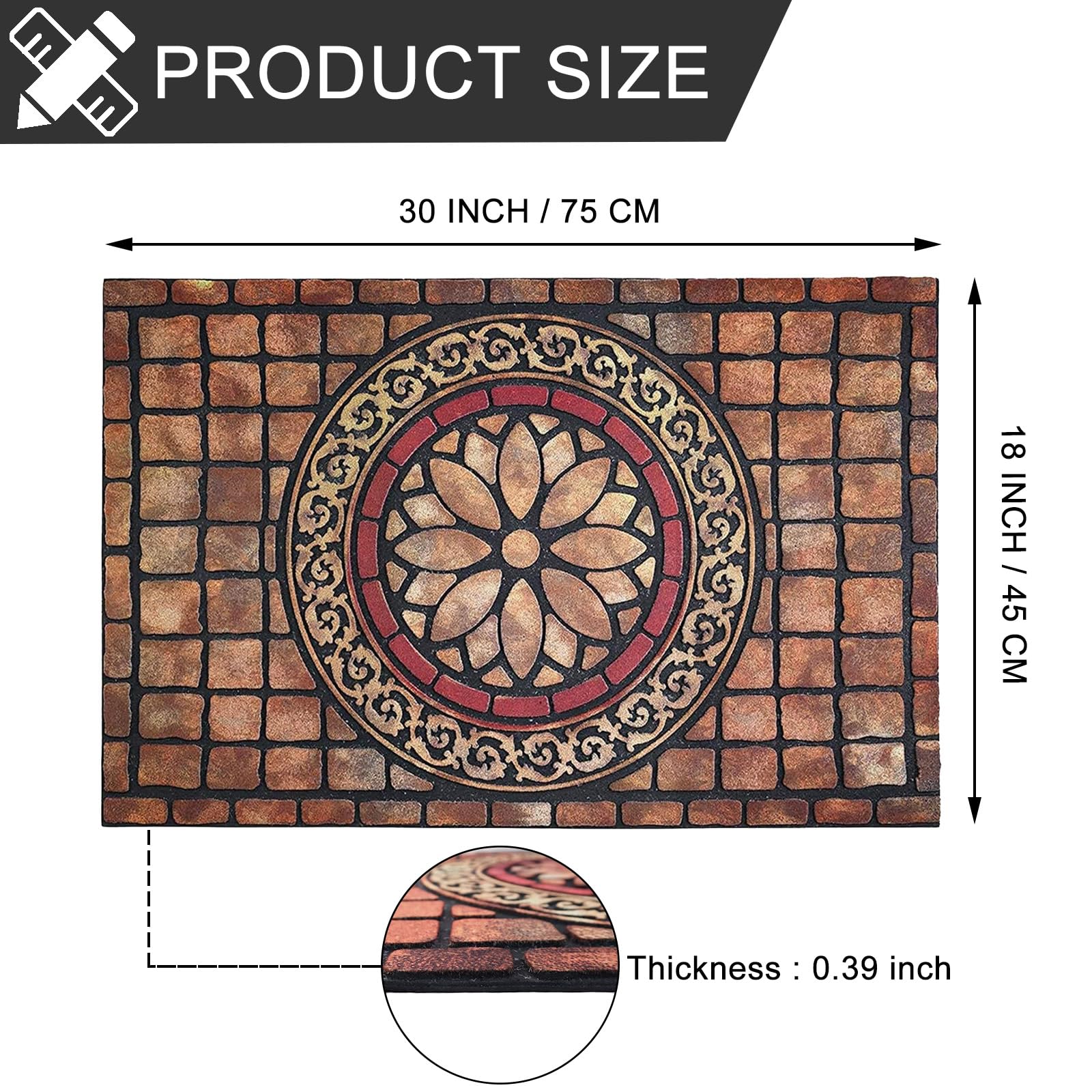 CHICHIC rubber-backed mat resists wind and snow for outdoor entryways.