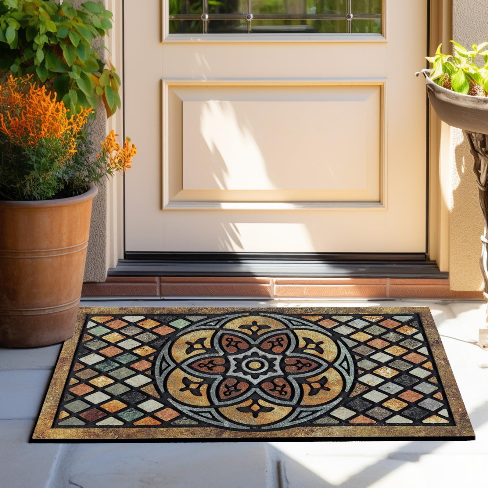 CHICHIC Welcome Door Mat close-up reveals patterned grooves that trap dirt effectively.