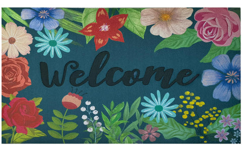 CHICHIC colorful flower design welcome mat greets entry with dirt-trapping grooves