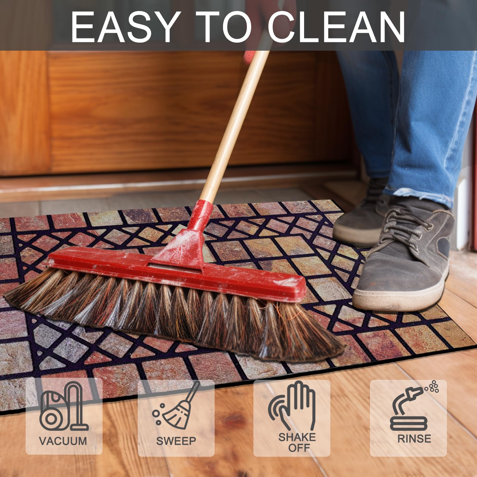 Chichic Welcome Door Mat easy-clean design allows sweeping or hose-off.