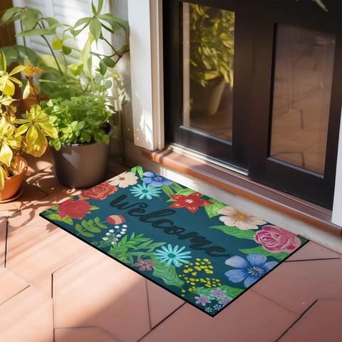 CHICHIC heavy-duty rubber back mat stays in place on outdoor floors