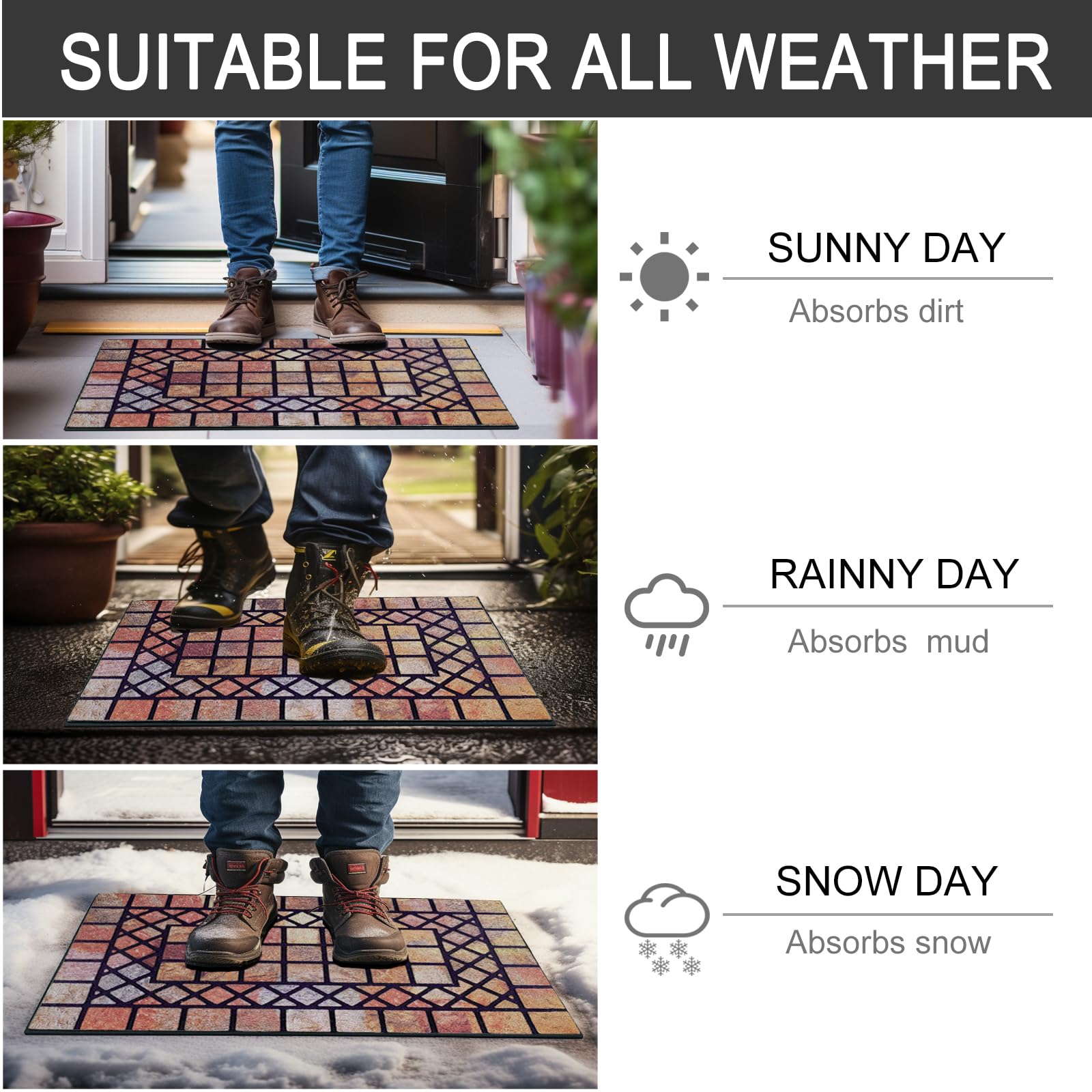 Chichic Welcome Door Mat low-profile-0-39-inch fits under doors.