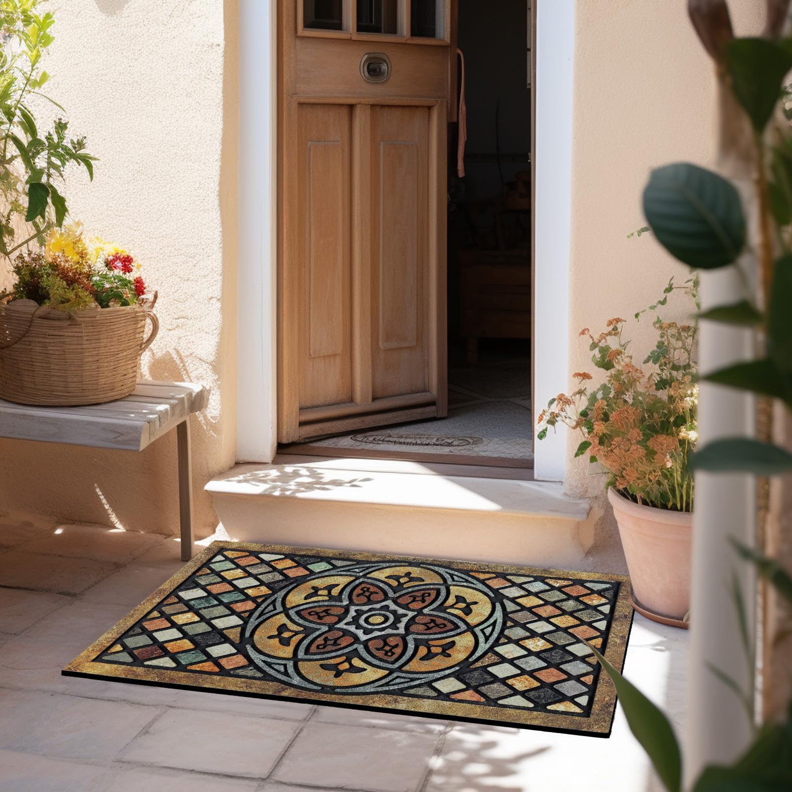 CHICHIC Welcome Door Mat easy to clean by sweep, vacuum, or hose.