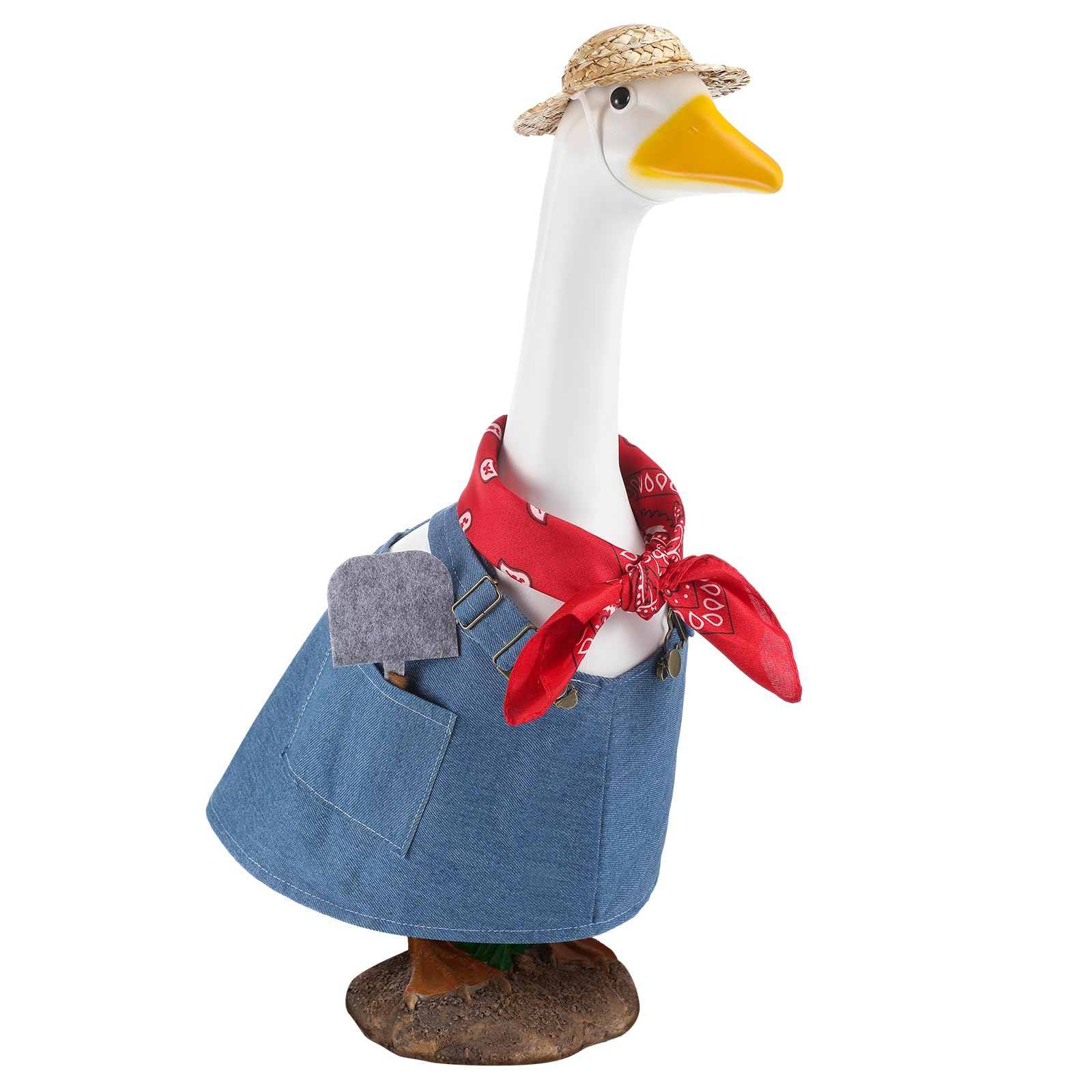 Chicingyou Gardener Goose Outfit hat on porch statue adds seasonal charm