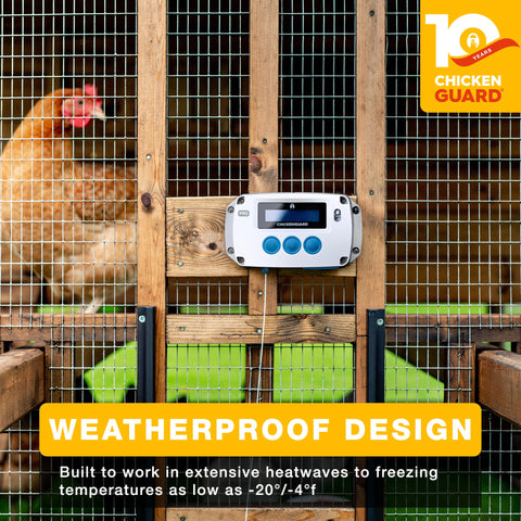ChickenGuard self-locking door wings engage as the door lowers to deter predators.