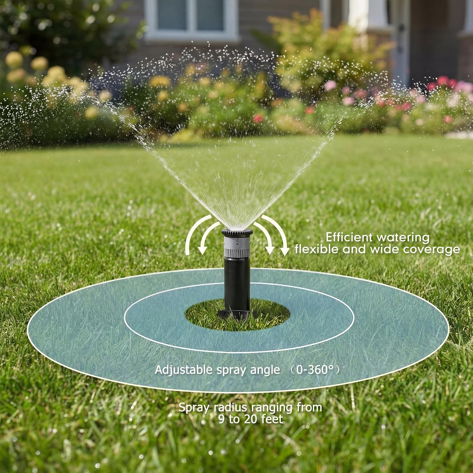 Chicmount sprinkler coverage 9-20 feet helps tailor outdoor irrigation layouts.