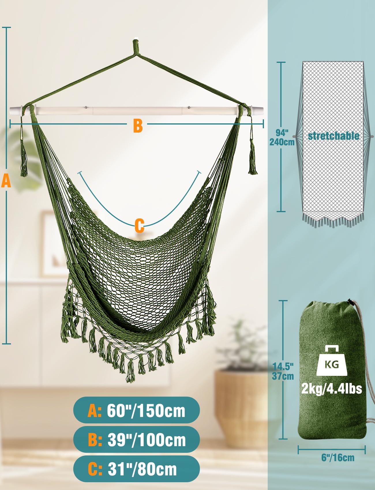 Chihee hammock chair built in footrest for extended lounging