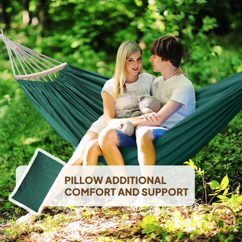 Chihee hammock with pillow provides neck and head support for relaxed lounging.