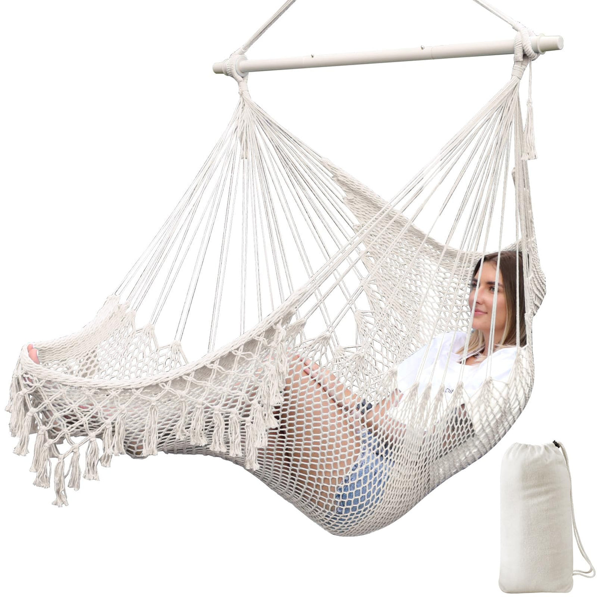 Chihee hammock chair with cotton rope weave offers breathable comfort outdoors.