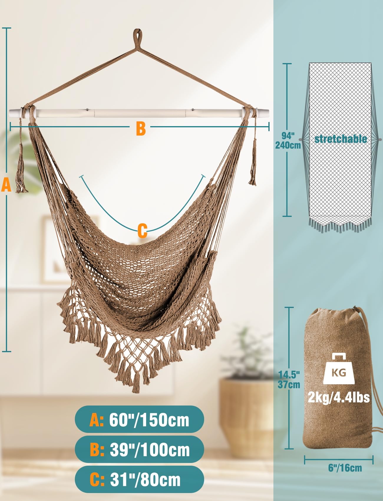 Chihee Hammock Chair suitable for indoor and outdoor spaces