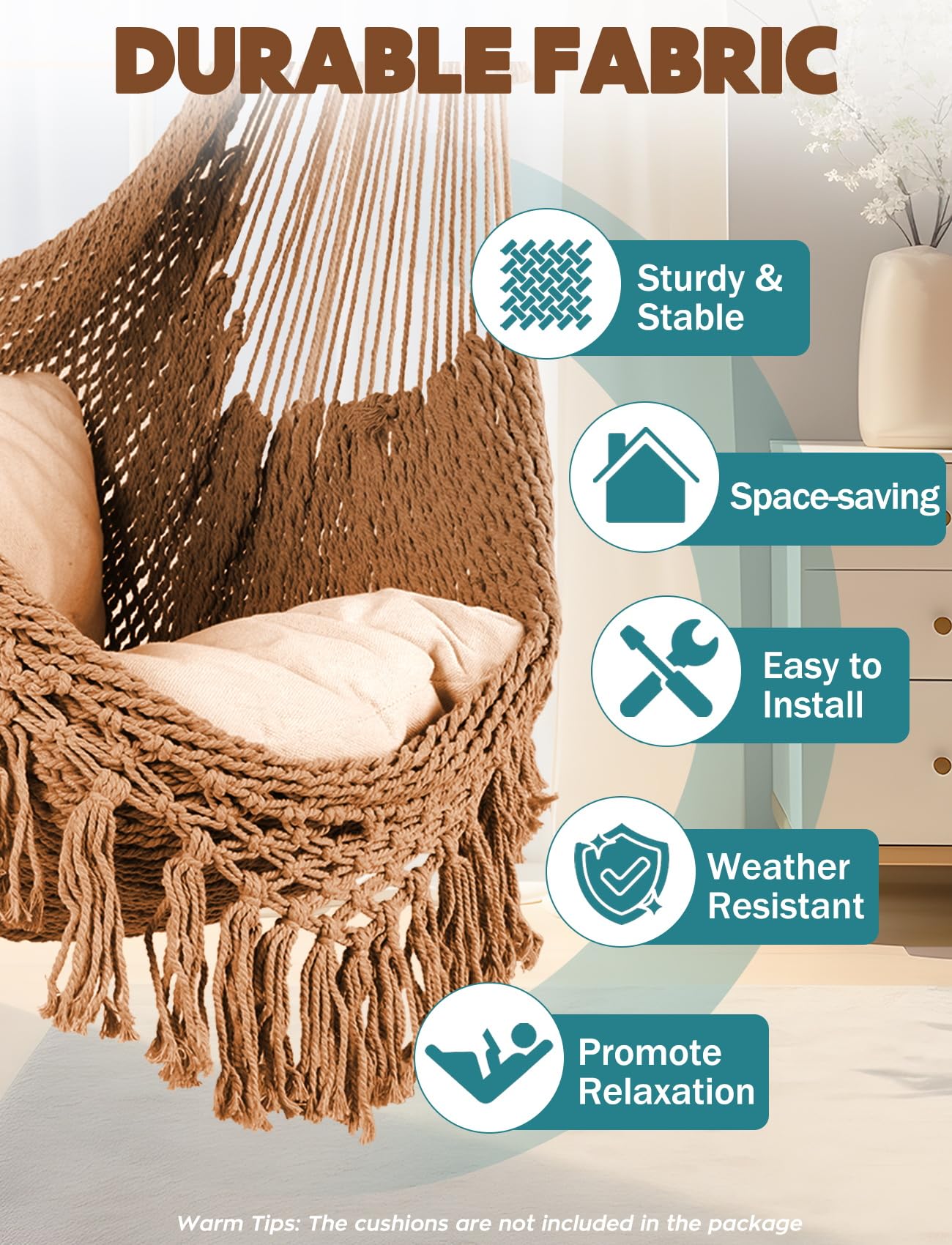 Chihee Hammock Chair with metal spreader bar provides sturdy outdoor support