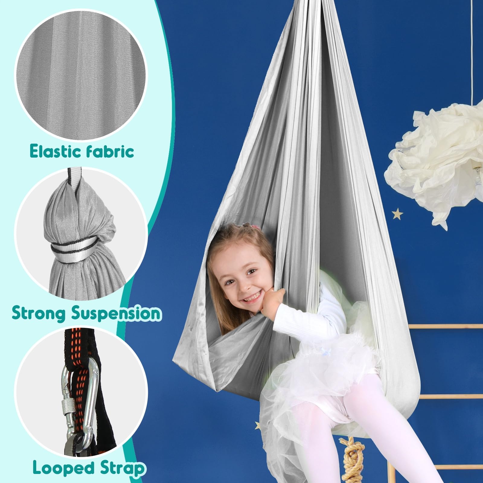 Chihee sensory swing installed indoors for safe, all-weather play and relaxation.