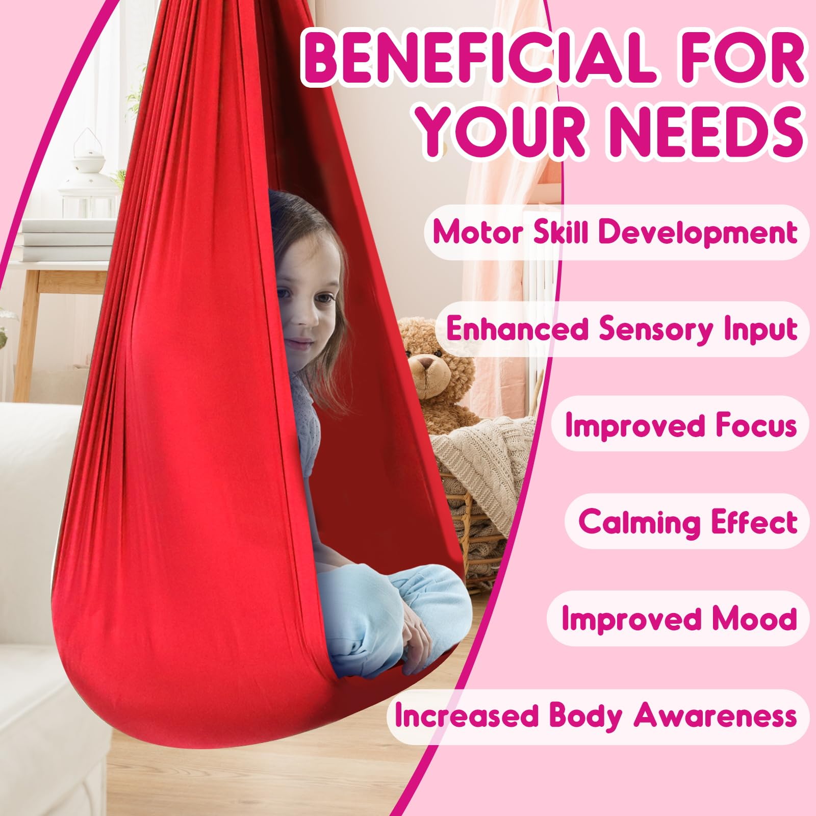Chihee sensory swing length 2.8m supports kids and smaller adults.