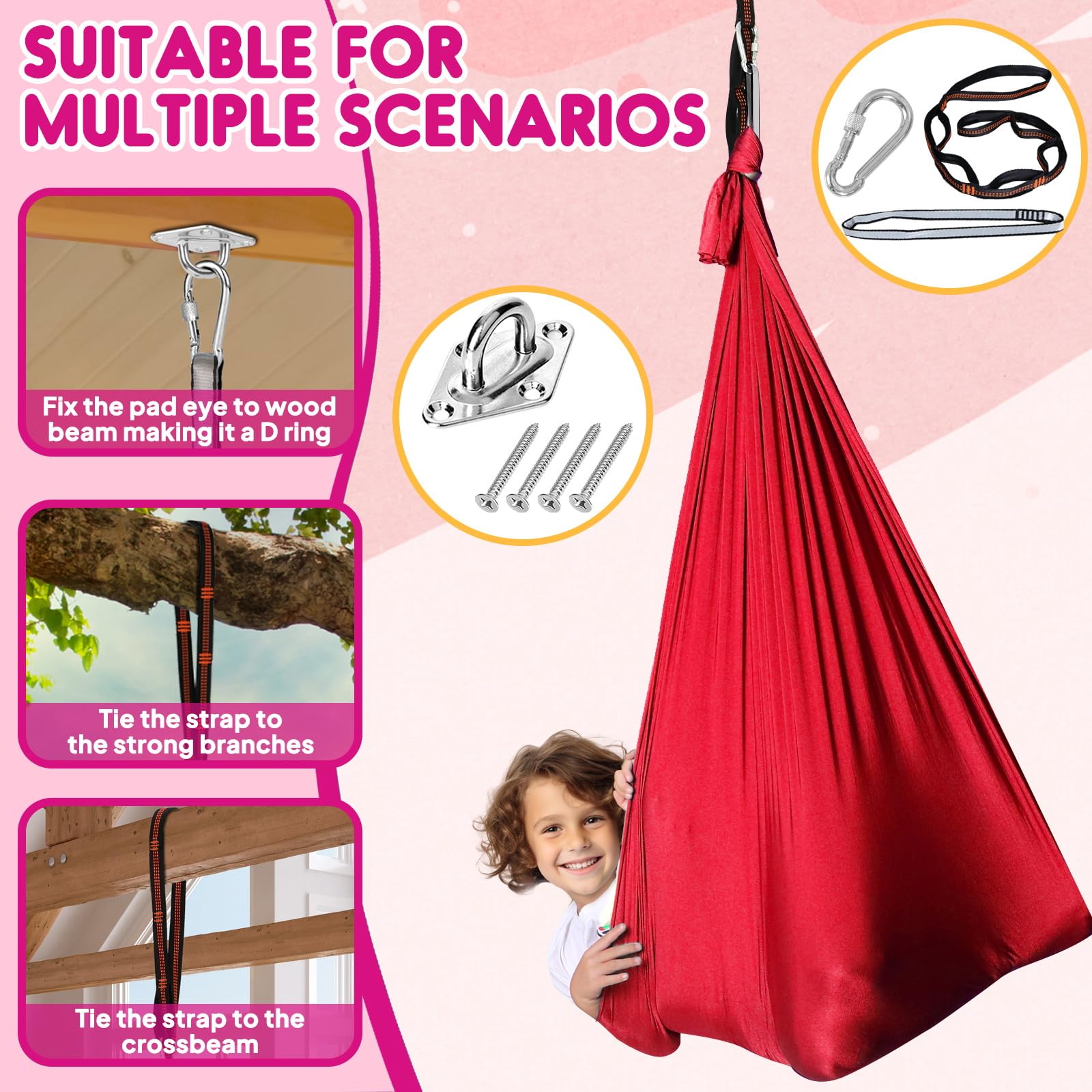 Chihee sensory swing outdoor hanging setup includes carabiner for quick installation.