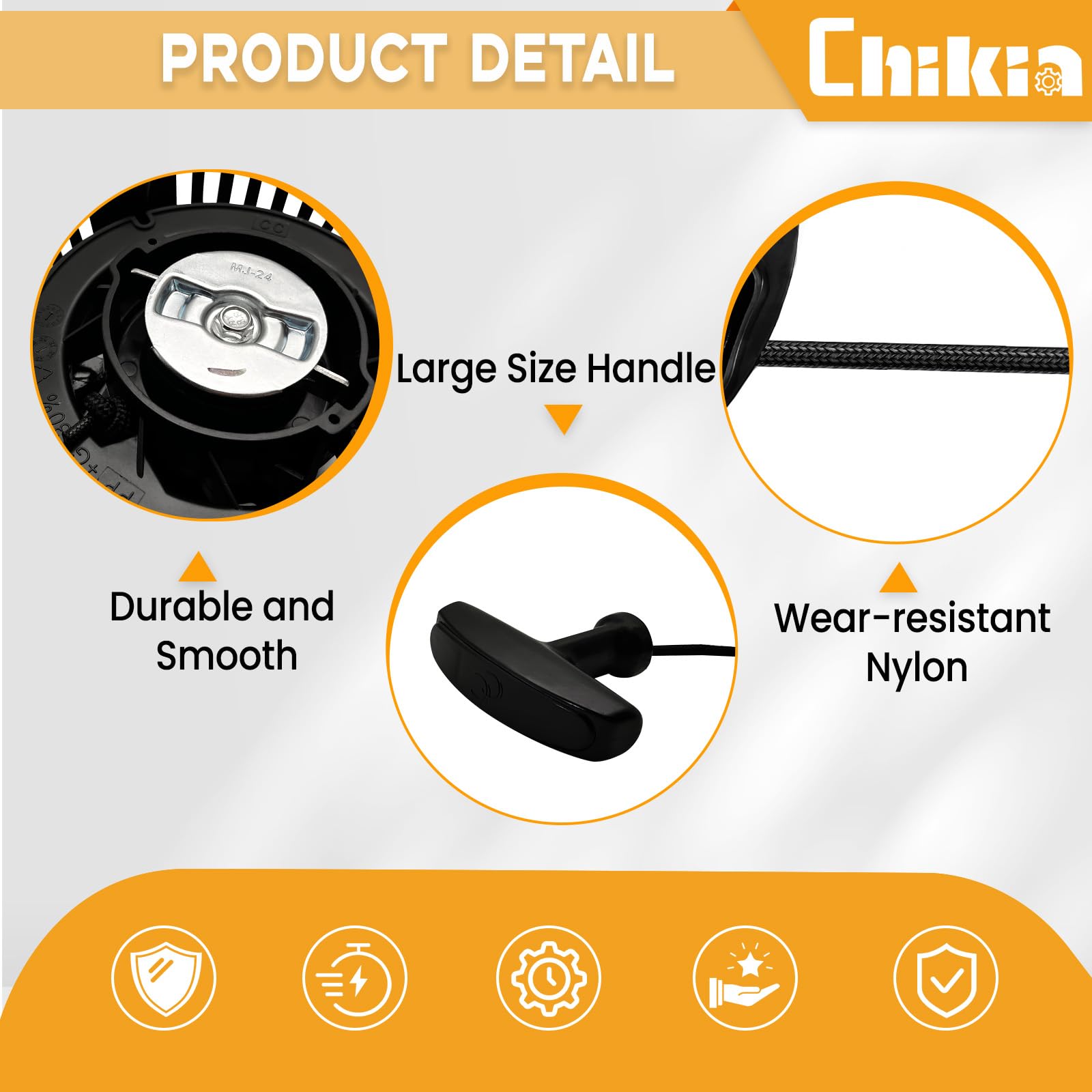 Chikia pull start assembly replaces OEM numbers 751-12418 and 951-12418.