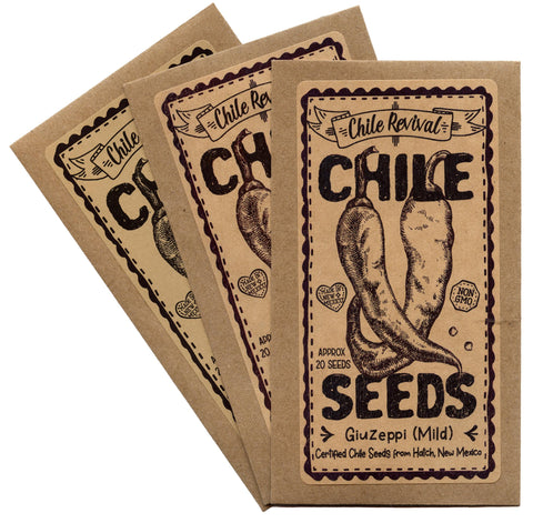 Chile Revival Giuzeppe hatch seeds pack-front for mild, flavorful roasting.