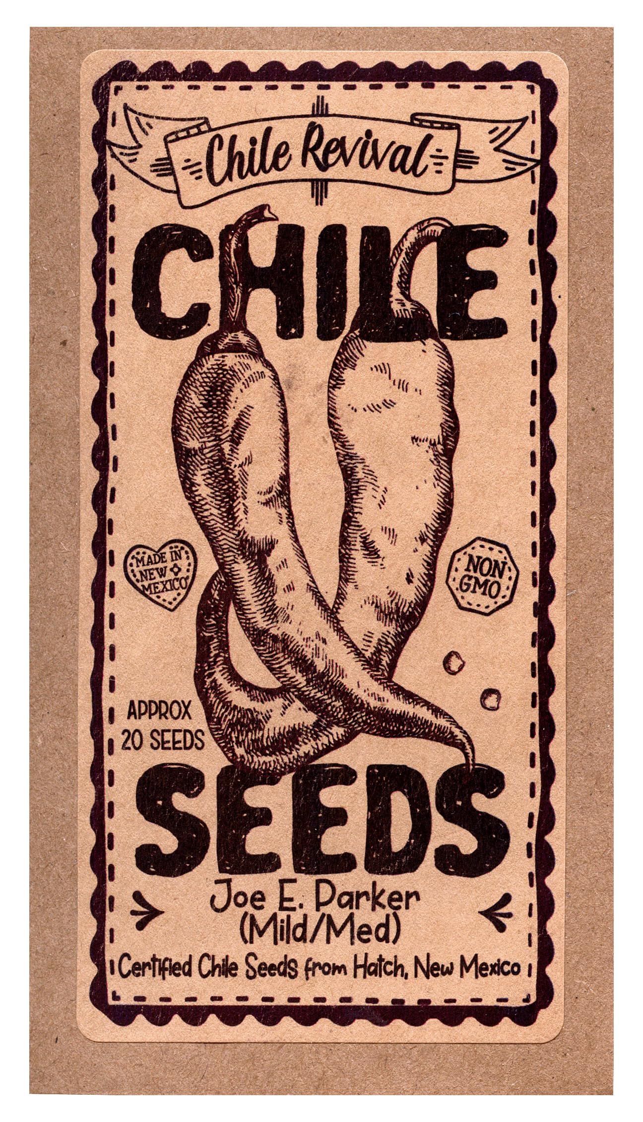 Chile Revival hatch seeds information-back detailing non-GMO and days to maturity.