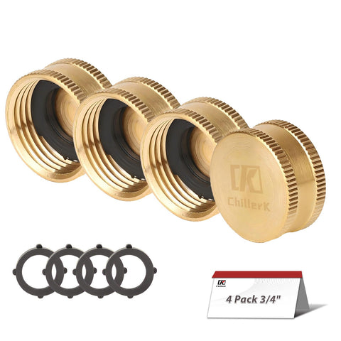 Chillerk brass garden hose end cap 4-pack with washers for a secure seal